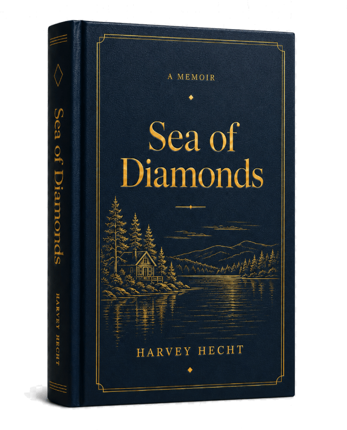 Sea of Diamonds, a navy cloth memoir with gilt lettering, by Harvey Hecht
