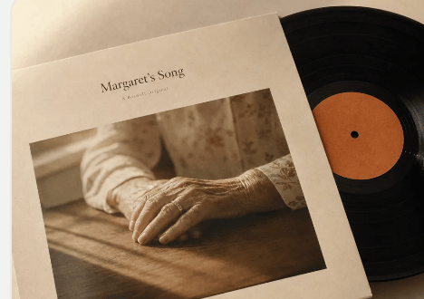 A vinyl record beside a printed song sleeve